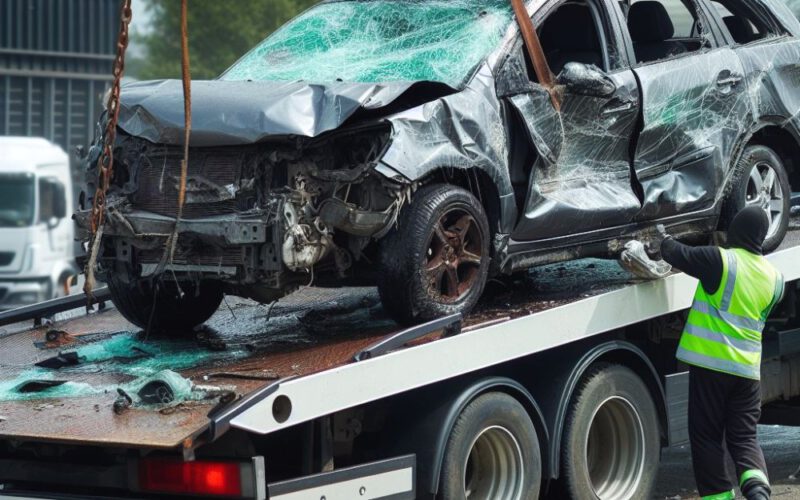 pomoc drogowa wciągająca auto na lawetę